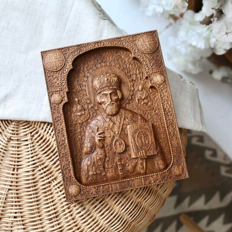 Дерев’яна Ікона "Святий Миколай Чудотворець" 25*20 см Дуб