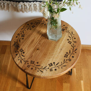 Кавовий Столик "Вінок Мідгарду" Дуб 50*45 см на Металевих Чорних Ніжках