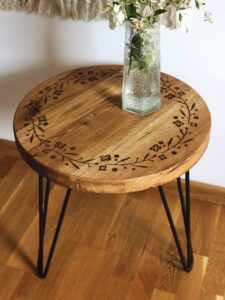 Кавовий Столик "Вінок Мідгарду" Дуб 50*45 см на Металевих Чорних Ніжках