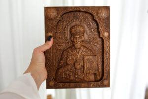 Дерев’яна Ікона "Святий Миколай Чудотворець" 25*20 см Дуб
