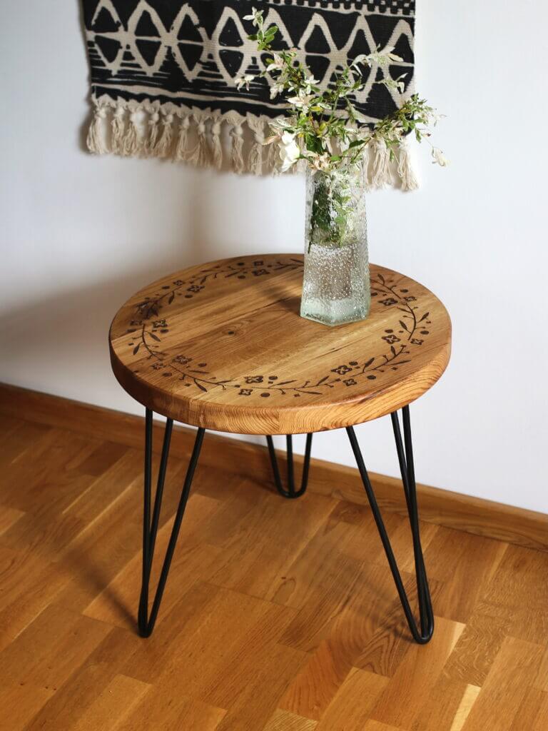 Кавовий Столик "Вінок Мідгарду" Дуб 50*45 см на Металевих Чорних Ніжках